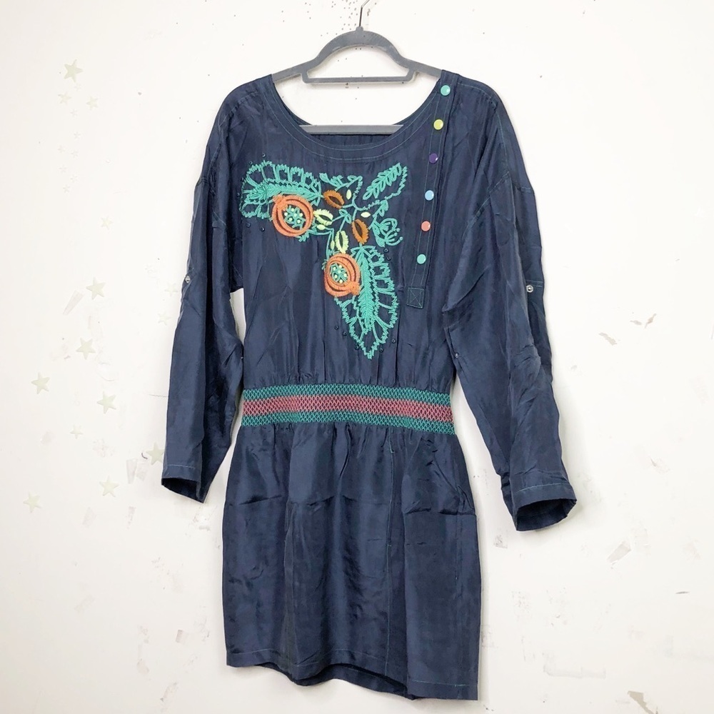 PLENTY by Tracy Reese blue silk embroidered mini dress - Picture 3 of 13
